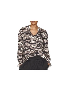 B NEW YORK Womens Black Scrunched Cuff Printed V Neck Blouse Size: XS - Picture 1 of 6