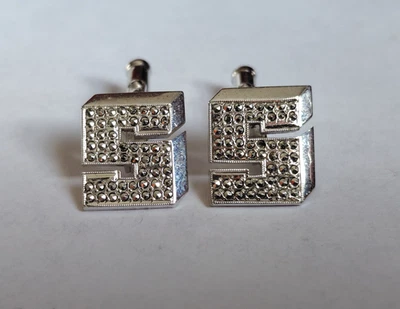 Gemelos S vintage de plata esterlina para hombre B & K marcasita poste espalda bala Foto 1 de 4