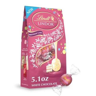 Lindt LINDOR Pastel de Cumpleaños Chocolate Blanco Caramelo Trufas, 5.1 OZ Bolso Foto 1 de 4