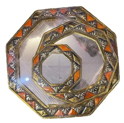 Espejos marroquíes de latón trillizos hechos a mano Risin naranja rojizo forma de octágonos Foto 1 de 4
