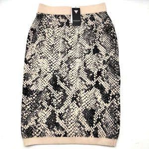 NUOVO Guess Tamelia nudo/nero stampa pitone maglia vita media maglione gonna S 26x25" - Foto 1 di 11