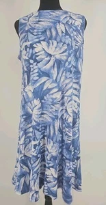 Tommy Bahama Womens Darcy Blue White Palm Leaf L  Beleaf in You Dress NWT $148 - Picture 1 of 5
