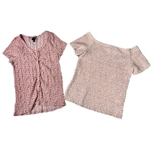 Girls Size 18/20 Light Pink Floral Smocked Short Sleeve Shirt Blouse Lot - Picture 1 of 10