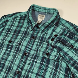 Chaqueta de franela con botones LL Bean ligeramente ajustada para hombre XL verde bolsillos a cuadros - Imagen 1 de 12