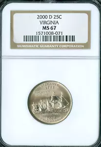 2000 P VIRGINIA STATE QUARTER NGC MS67 - Picture 1 of 2