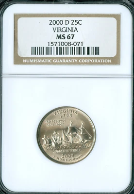 2000 P VIRGINIA STATE QUARTER NGC MS67 - Image 1 of 2