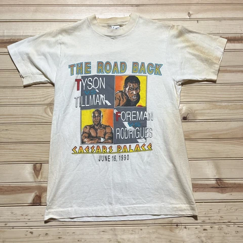 Vintage 1990 Mike Tyson George Forman Boxing  Shirt Size M Caesars Palace Cover
