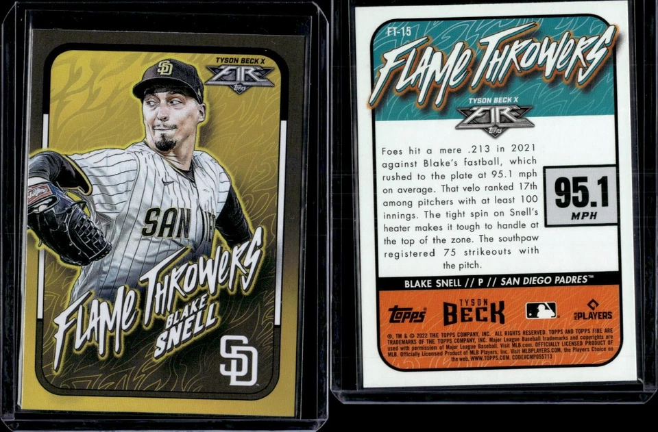 2022 Topps Fire X Tyson Beck Blake Snell Gold Flame Throwers #FT-15 Blake Snell - Image 1 of 1