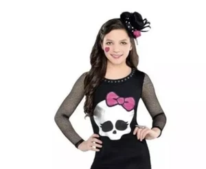 Monster High Shirt Halloween Costume Ghoul Fishnet Cosplay Skull Tee Med. 8-10 - Picture 1 of 7