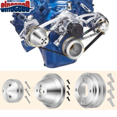 Fit Ford Small Block 302 351w 351C 351W 351M A/C+Water Pump V-Belt Pulley Kit - Image 1 of 4