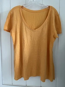 Eileen Fisher Light Orange Organic Linen Jersey V-Neck Tee Top Size L - Picture 1 of 6