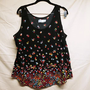 Time and Tru Size Large Black And Floral Print Tank Top - Picture 1 of 8
