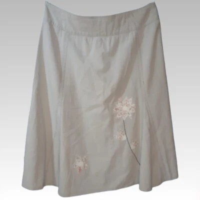 Wardrobe Embroidered A-line Linen Skirt Plus Size 22 Y2K Flare Floral Beige Pink - Image 1 of 4