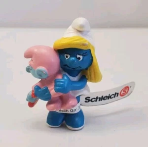 Schleich Smurfs Smurfette with Baby Smurf Worlds Best Mom PVC Figure Vintage - Picture 1 of 4