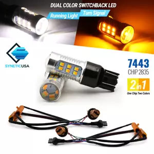7443 LED Type-1 Switchback White-Ambe Error-Free DRL-Turn Signal Light Bulbs - Foto 1 di 11