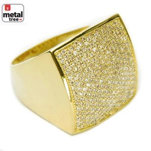 Herren Hip Hop Iced Bling Messing 14k vergoldet CZ Band rosa Ringe SJ14700 - Bild 1 von 4