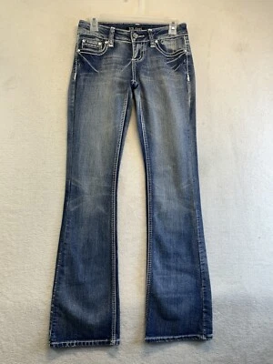 Pantalones de mezclilla ZCO Jeans para mujer 3 azules bootcut adornados bigotes lavado oscuro Foto 1 de 4