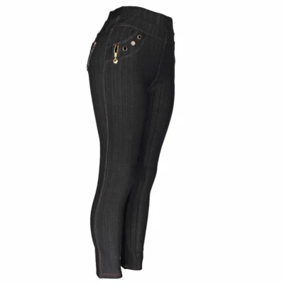 Women's Stretch Jeggings, Denim Look Pants with Embroidered Pocket & Zipper Trim - Image 1 of 2