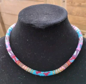Native American Beaded 18" Rope Choker Unique Multi Color Lobster Clasp - Picture 1 of 6