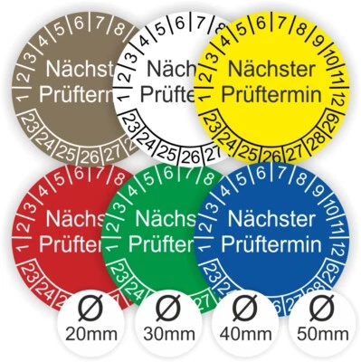 LABELMASTER_DE Prüfplaketten Nächster Prüftermin UVV DGUV Ø:20mm-50mm UV-RESISTENT-KRATZFESTa15