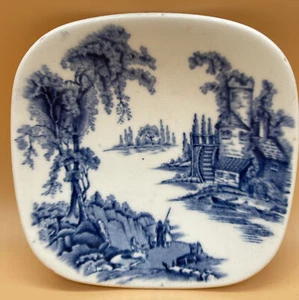 Johnson England Bros Water Mill Butter Dish Vintage Trinket Brothers Dish Blue - Picture 1 of 9