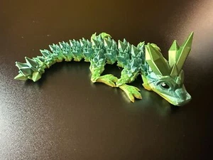 Articulated Crystal Dragon 9 inch Green and Gold - Picture 1 of 3