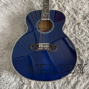 43 Inches J200 Acoustic Guitar Bone Nut Abalone Inlay Mahogany Neck Blue - Picture 1 of 10