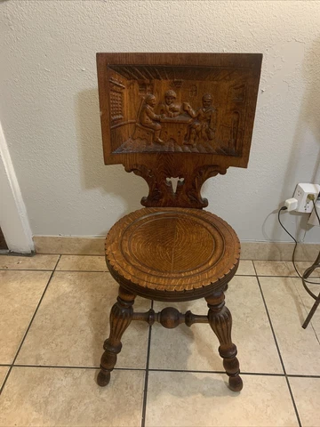 Antique German Carved Tiger Oak  Chair Middle Century Museum Piece Cover