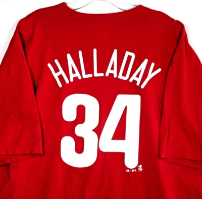 Camiseta deportiva roja de colección Majestic Roy Halladay XXL Philadelphia Phillies para hombre Foto 1 de 4