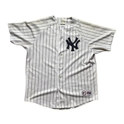 Vintage Derek Jeter #2 Majestic Jersey - Yankees Home Pin Stripes Sewn Size XL - Image 1 of 4