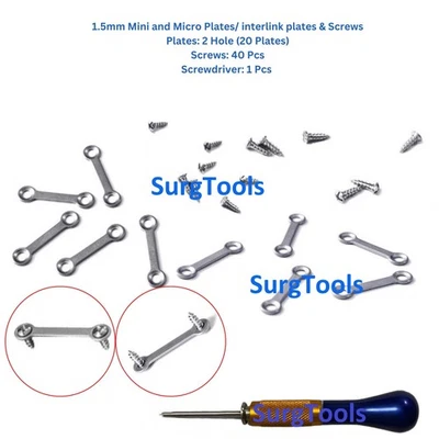 1.5mm Mini & Micro Plates / Interlink Plates & Screws 61 Pcs Titanium Foto 1 de 4