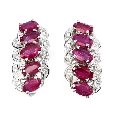 925 Sterling Silber Ohrringe Oval Rubin 5x3mm Cz Edelstein Schmuck - Bild 1 von 4