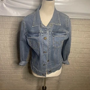 Cabi Denim Jacket Embellished Buttons Fitted Jean Jacket Womens Medium - Picture 1 of 5