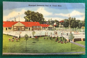 St Cloud, MN Minnesota PISCINA COMUNALE cartolina d'epoca in lino 1949 - Foto 1 di 2