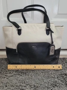 Lauren Ralph Lauren Damen schwarz & weiß Colorblock Beuteltasche Handtasche 12” - Bild 1 von 17