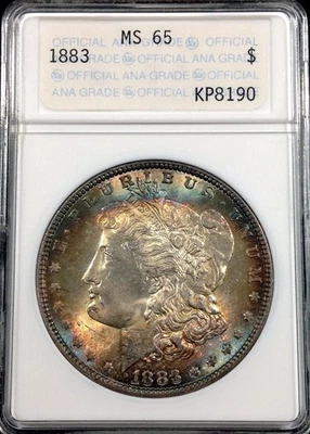 Dólar de plata Morgan 1883 como nuevo 65 ~antiguo soporte Ana~ ¡Anacs tonificación de color! Foto 1 de 3