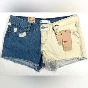 NWT LEVI’S Juniors Two-Tone Denim Cutoff Shorts 7 28 Colorblock Vintage Y2K NEW - Picture 1 of 14