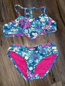 Little Girls Size 8 Two-piece Blue Floral Swimsuit - Picture 1 of 3