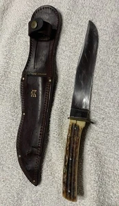 JA Henckels 602 Friodur Solingen Germany Stag Handle Hunting Knife With Sheath - Picture 1 of 24