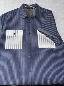 Reaction Kenneth Cole kurzärmliges blau/weiß gestreiftes Hemd Large China RN130323 - Bild 1 von 5