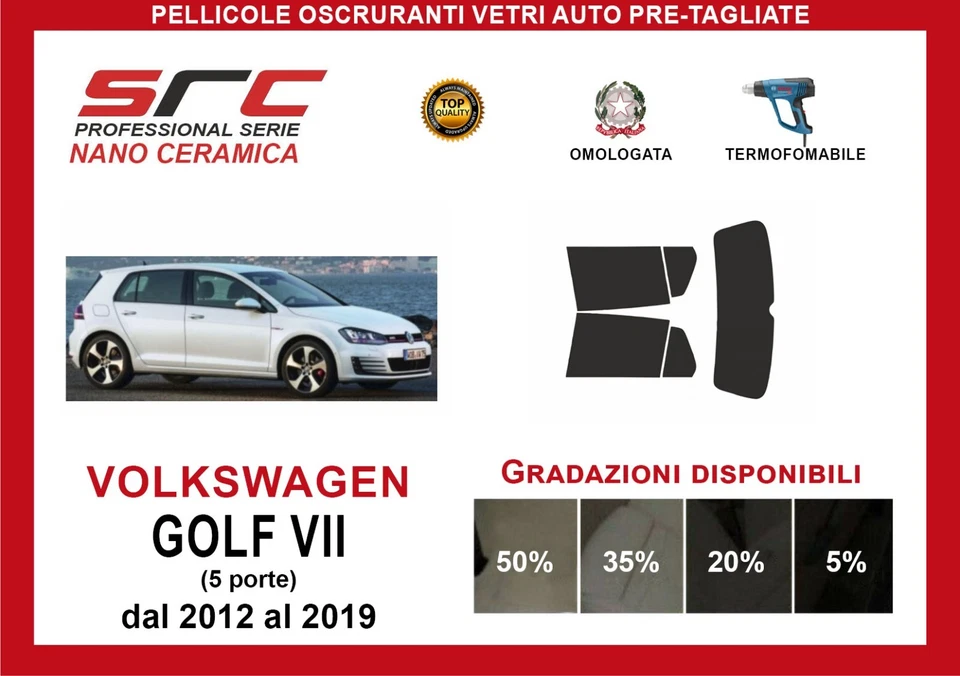 Pellicole Oscuranti Vetri Pre Tagliate VW Golf VII 5p 2012 al 2019 kit post SRC - Imagen 1 de 1