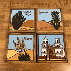 Vintage Fiesta Tiles Trivet Or Wall Art Southwestern Wood Frame 7” x 7” - Picture 1 of 10