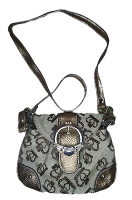 Bandolera pequeña Kathy van Zeeland lona bronce y crema con solapa superior Foto 1 de 4