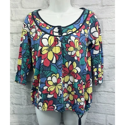 Próximo Verano Top Algodón Talla 10 Verde Amarillo Rosa Corbata Botones Inferior en el Pecho Foto 1 de 4