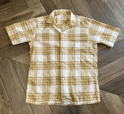 Vintage 60s Pilgrim Loop Collar Shirt All Cotton Window Pane Plaid Small - Image 1 of 4