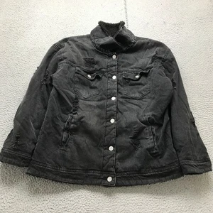 Missguided Sherpa Lined Denim Jacket Boys Youth Medium M Long Sleeve Black - Picture 1 of 11