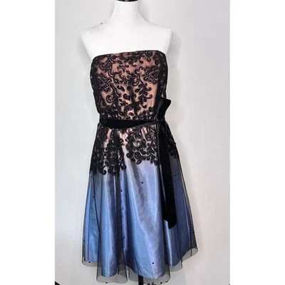 Adrianna Papell Dress Womens Size 20W Black Lace Strapless Blue Evening Party - Image 1 of 4