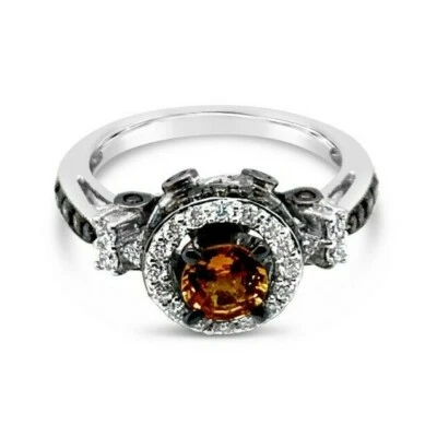 Anillo LeVian Oro Blanco 14K Zafiro Naranja Chocolate Diamante 1.39 cts Talla 6.5 Foto 1 de 4