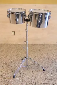 Pearl Fiberglass Concert Tom Drums w/Stand Chrome 10" & 12" Vintage 1970's - Picture 1 of 17