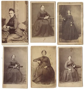 1800's CDV Studio Carte de Visite Photographs Lot of (6) Women Sepia Color 2x3.5 - Picture 1 of 2